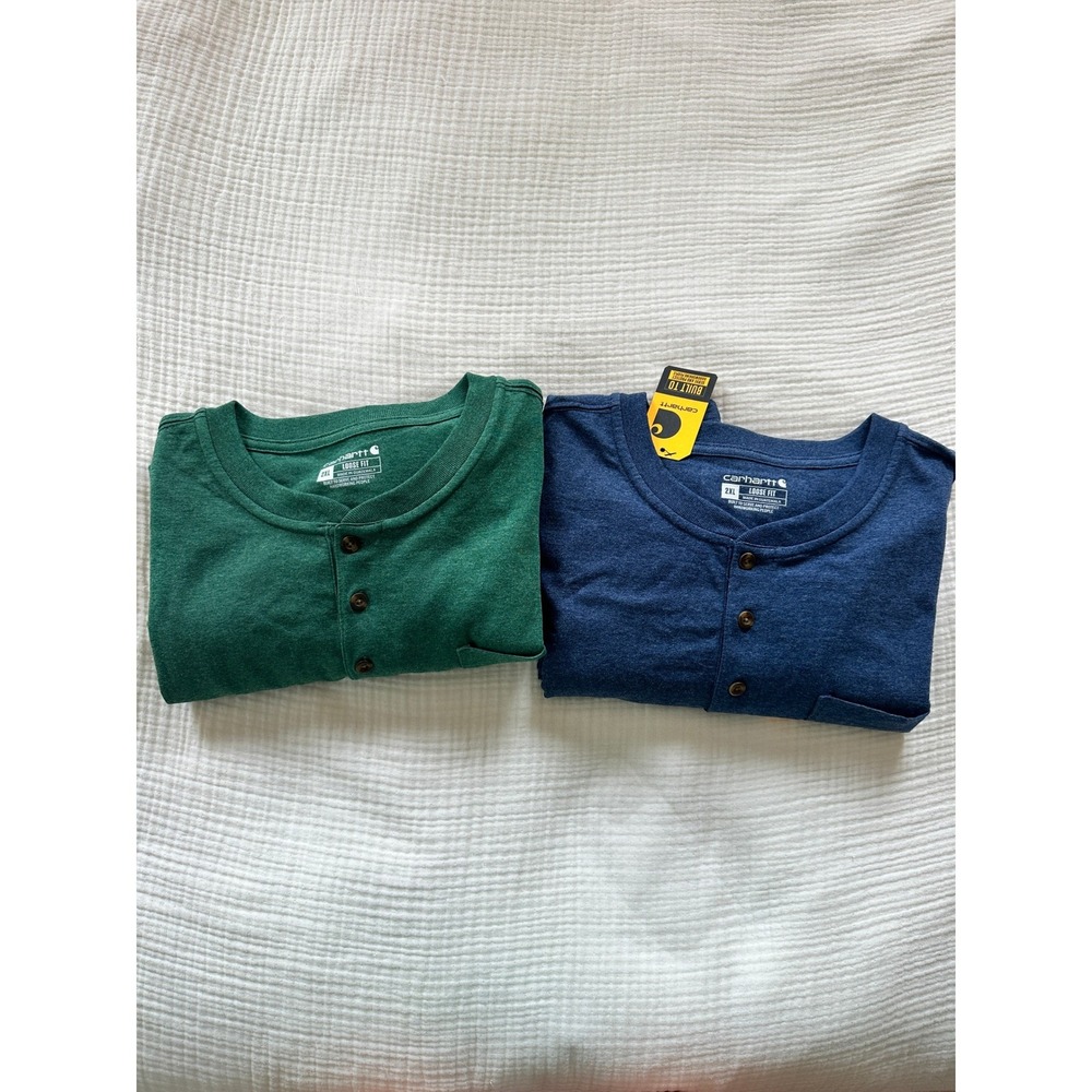 Lot of 2 NEW Carhartt Henley T-Shirt Green Blue Loose Fit Pocket Workwear 2XL - Picture 2 of 7
